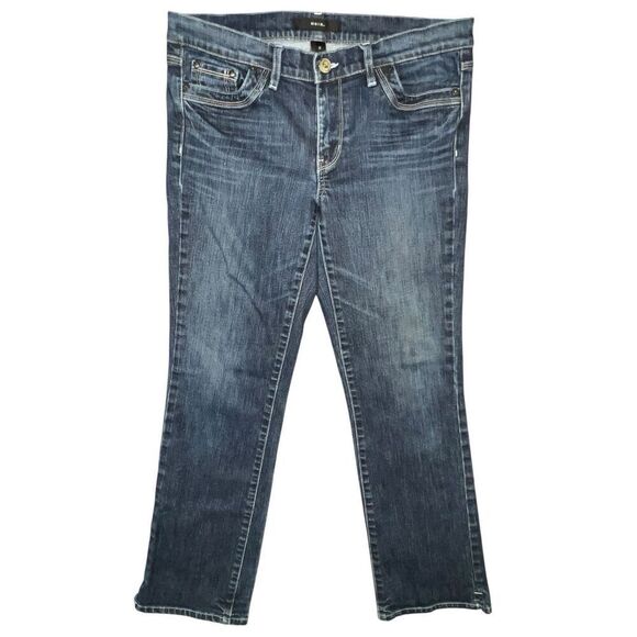 NOIR Jeans Dark Blue Denim Slits Mid Rise Stretch Women Size 12 - Picture 1 of 11